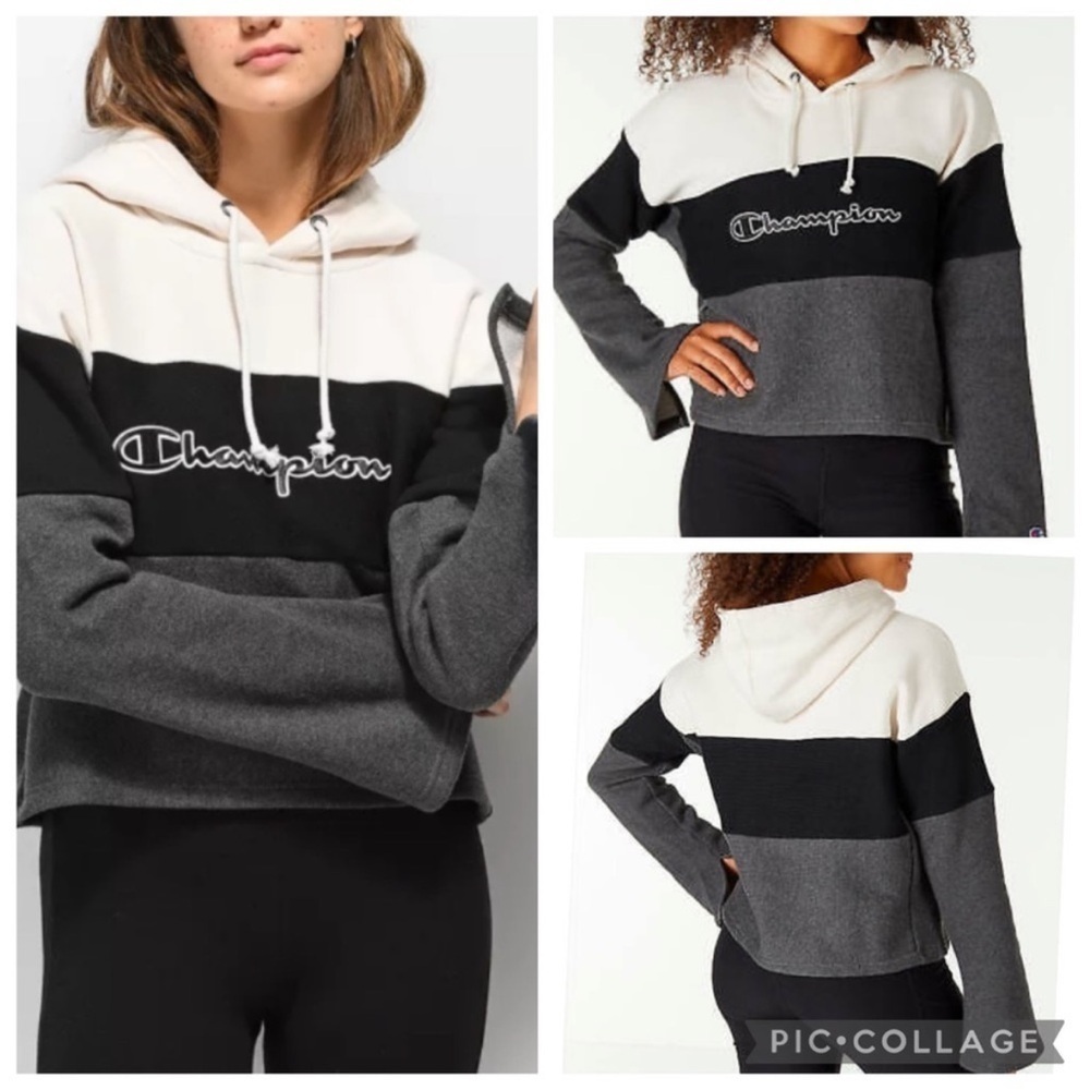 NWT Champion Reverse Weave color block split bell sleeve crop hoodie Sz Small